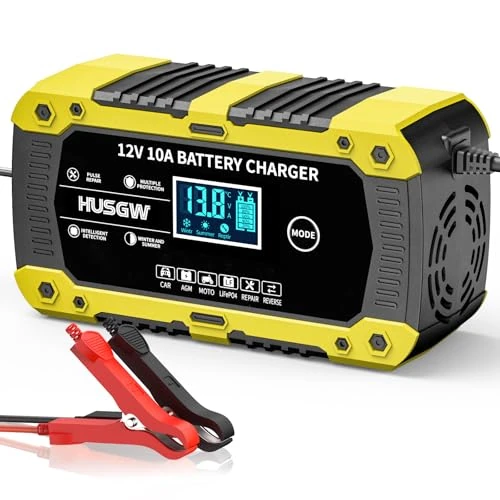 Offerta a tempo: 10A 12V Caricabatterie per Auto, Multi Protezioni Caricabatterie per Moto, Intelligente Carica Batteria con Schermo LCD per Moto, Auto, Batteria AGM, Barche (Giallo 10) - 48% da 50.00 € a 25.99 €
