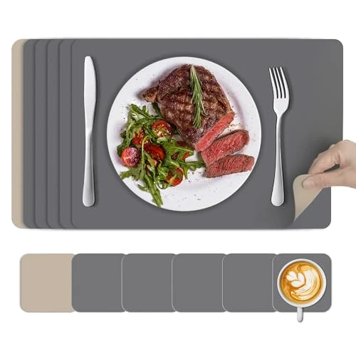 Offerta a tempo: KitchenBoss Tovagliette Americane Lavabili e Sottobicchieri：Tovaglietta Colazione, Bifacciale Antiscivolo Resistenti 43x30cm （6 Set） - 26% da 21.99 € a 16.24 €