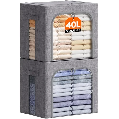 Offerta a tempo: Lifewit Scatole per Armadio Rigide con Cerniera, Contenitori per Armadio Salvaspazio, Scatole Vestiti Cambio Stagione con Struttura in Metallo Pieghevole, Grigio, 40 L, 2 Pezzi - 17% da 29.99 € a 24.99 €