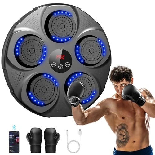 Infaebo Muziekboksmachine, professionele elektronische boksmachine met handschoenen, bluetooth, 9 snelheden/modus, voor kinderen en volwassenen, thuis, kantoor, sportschool, blauw