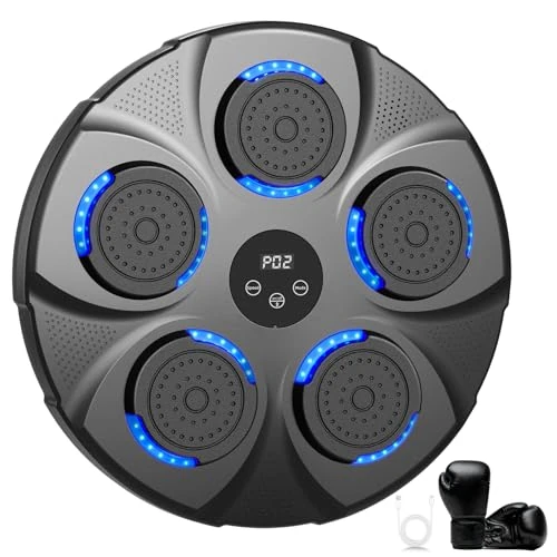 Infaebo Muzikale boksmachine, professionele elektronische boksmachine met handschoenen, bluetooth, 9 snelheden/modi, voor kinderen en volwassenen, thuis, kantoor, sportschool, zwart