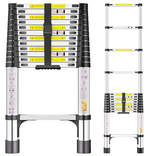 Offerta a tempo: Scala Telescopica in Acciaio Inox, 4,4m Scala Estensibile Portatile con Piedini Antiscivolo, Scale Portatile Allungabile per Soffitta - 0.00% da 87.99 € a 87.99 €