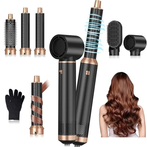 Souvik 5pcs Multifunctional with Hot Air Brush, Hair Blow Dryer, Automatic Curler, Hair Dryer, Black