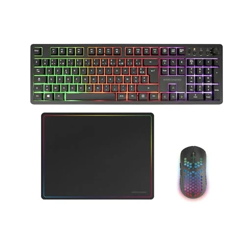 Beperkte aanbieding: Mars Gaming MCPWX, Frans, Draadloze Gaming-Combo, DualPro Link 2.4GPRO-Technologie, Volledig FRGB-toetsenbord met Multimediabediening + RGB 3200DPI Muis + Antislip Muismat 360x260mm, Zwart van 34.76 EUR naar 34.76 EUR (besparing 0%)