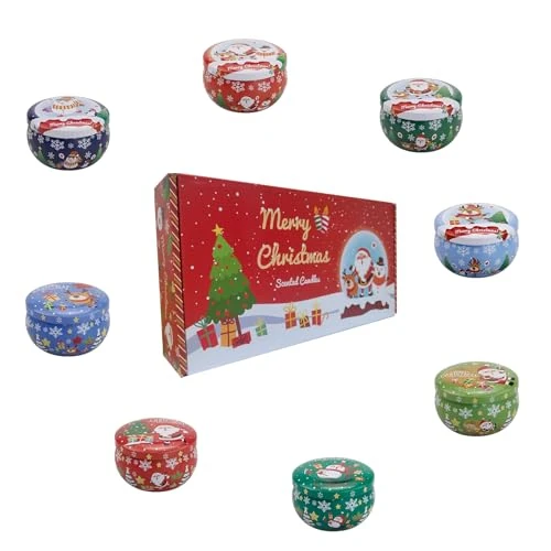 Set mit 8 Duftkerzen für Weihnachten - 100% Sojawachs - Festliche Düfte (Lebkuchen, Glühwein, etc.) - Ideal für Partydekoration und Geschenk