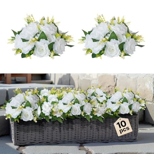 Offre limitée : VEVOR Boules de Fleurs Artificielles, Lot de 10, 24 cm, Compositions de Roses Blanches Artificielles, Fausses Fleurs Décoratives pour Centres de Table, Mariages, Saint-Valentin, Décoration d'Intérieur de 37.75 € à 30.99 € (18% de remise)