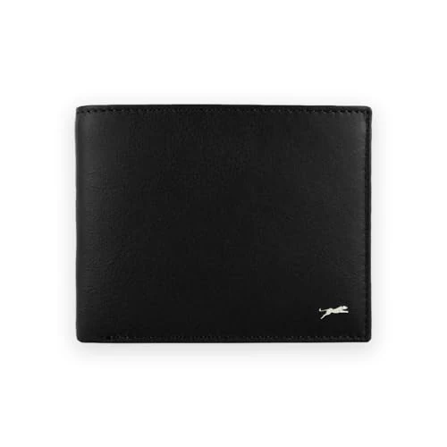 JAGUAR Cartera hombre de piel auténtica, ranuras para tarjetas con protección RFID y monedero, negro