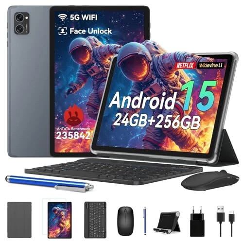 Offerta a tempo: BESTTAB T20 Nuovo Tablet 10 Pollici Android 15 con Tastiera, 24GB RAM + 256GB ROM, 5000mAh 10W, Octa-Core, Widevine L1, Tablets 5G WiFi/GMS, Tablet con Mouse, Custodia, Stilo - 30% da 199.99 € a 139.99 €