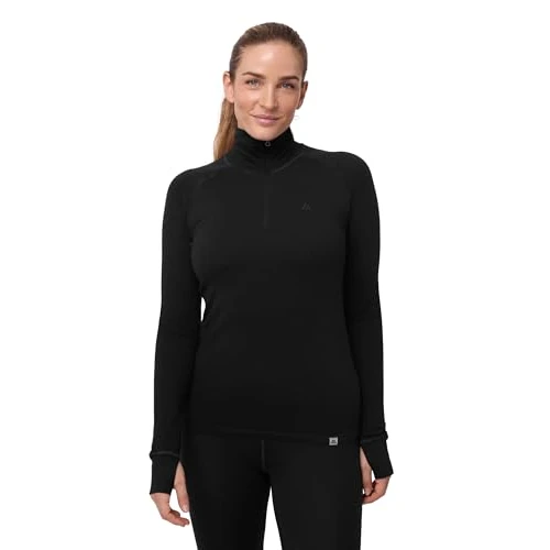 DANISH ENDURANCE Haut Thermique en Laine Mérinos avec Demi-Zip, sous-Couche à Manches Longues Noir S