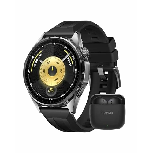 Tijdelijke aanbieding: HUAWEI WATCH GT 6 46mm Noir Zwart + FreeBuds SE 3 zwart, GPS Smartwatch, 1,47 inch AMOLED-scherm, Tot 21 dagen batterijduur, Pro-level functies voor wielrennen, compatibel met zowel iOS als Android van 298.00 EUR naar 229.00 EUR (korting 23%)