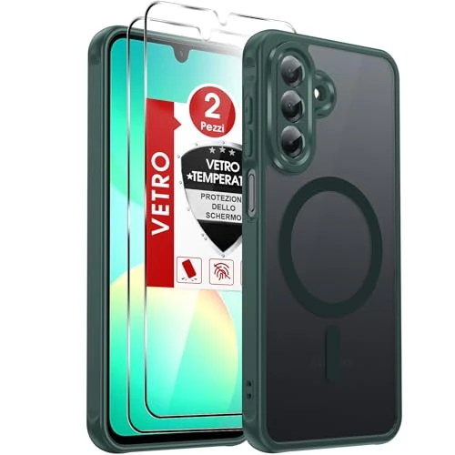 Offerta a tempo: LeYi Cover Magnetica per Samsung Galaxy A26 5G con 2 Pezzi Vetro Temperato, Custodia per A 26 Traslucida Opaca Anti-Impronte Resistente ai Graffi Paraurti in TPU Antiurto Protettiva Case, Verde - 5% da 9.99 € a 9.49 €