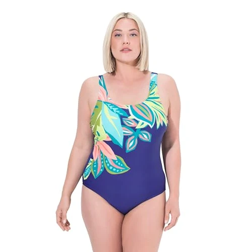 Limited-time offer: Ulla Popken Womenswear Plus Size Curvy Floral Motif One Piece Swimsuit Indigo 54+ 838116740-54+ from 29.99 £ to 29.99 £ (save 0.00%)