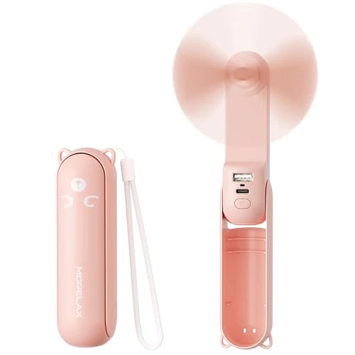 Offerta a tempo: Morelax Mini Ventilatore Portatile, Ventilatore USB 3 in 1, Batteria Ricaricabile Velocità del Vento Pieghevole e Regolabile, Ventilatore Silenzioso Power Bank Torcia, Esterni,Viaggi,Ufficio (Rosa) - 15% da 15.99 € a 13.53 €