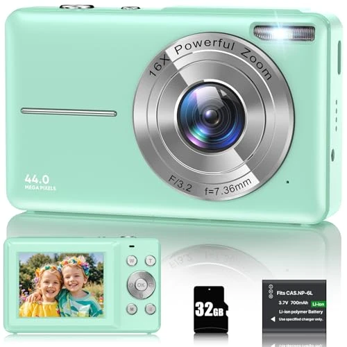 Digital Camera 1080P Compact Digital Camera Small Photo Camera Portable Camera Green