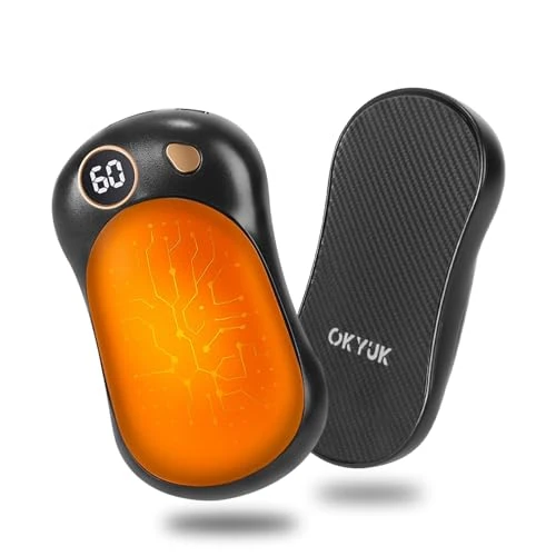 Limited-time offer: OKYUK 2 in 1 Hand Warmers 2 Pack Can be used as a power bank, Magnetic Handwarmers Rechargeable with 5000 mAh Battery Capacity and 3 Levels, Perfect for camping and gifts (Black) from 21.99 GBP to 12.98 GBP (save 41%)