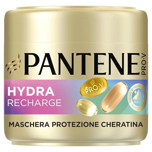 Offerta a tempo: Pantene Pro-V Hydra Recharge Maschera Protezione Cheratina 300ml per Capelli Estremamente Secchi. Nutre Fino a 8 Strati in Profondità e Blocca l'Umidità.Dona Capelli Idratati e Lucenti. Formula Pro-V - 29% da 6.99 € a 4.99 €