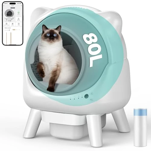 Cura X1 Piaskownica samoczyszcząca się dla kotów, 80+8L samoczyszcząca piaskownica, czujniki bezpieczeństwa, usuwanie zapachów, kontrola aplikacji, duża pojemność, automatyczna piaskownica dla kotów