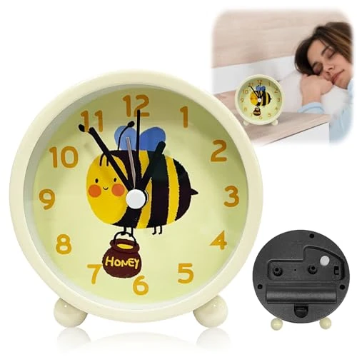 YeahBoom Kinderwekker voor beginners, leerwekker, kinderwekker voor meisjes, zonder tikken, wekker voor kinderen met nachtlampje, eenhoorn-wekker, op batterijen werkende wekker voor meisjes en jongens