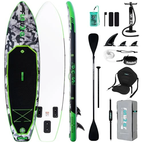 Oferta limitada: FunWater Tabla de paddle surf hinchable de 330 cm – set completo con remo, mochila, funda para teléfono móvil, 3 aletas, bomba, asiento y correa para el hombro – tabla SUP para principiantes y de 292.08 € a 189.99 € (ahorro 35%)