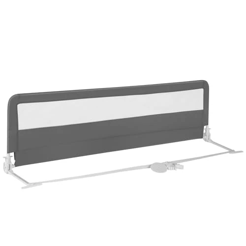RELAX4LIFE Barrera Seguridad Niños Cama Plegable 150/180cm con Correas de Seguridad y Funda Tela Oxford Removible, Barandilla Cama Niño para Cuna, Cama Gemelo/Doble/Queen&King (Gris,180 x 41 x 55 cm)