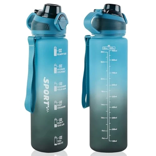 Offerta a tempo: FEMONGY Borraccia motivazionale 1L, Borraccia palestra, Con filtro e maniglia, Sigillato e a prova di perdite, Adatto per palestra, ciclismo, attività all'aperto, scuola, Blu sfumato - 0% da 5.99 € a 5.99 €