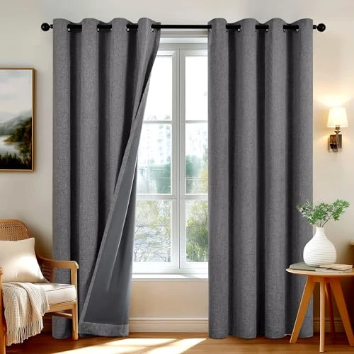 Offerta a tempo: Deconovo Tende per Interni Oscuranti 100% con Occhielli – Set di 2 Tende Termiche Isolanti in Tessuto Effetto Lino, 140x290 cm, Grigio Scuro, per Camera da Letto e Soggiorno - 29.02% da 48.49 € a 34.42 €