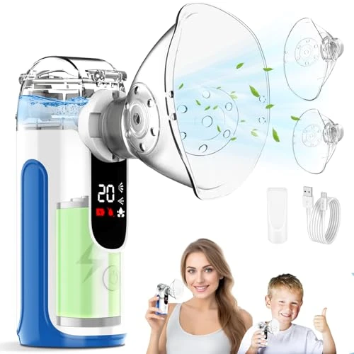 BIAOQINBO Nebulizador con Pantalla de Visualización, Nebulizador Portatil Nebulizador para Bebe Niños Adultos con Boquilla y 2 Máscaras, Nebulizador Silencioso para Uso Doméstico y de Viaje