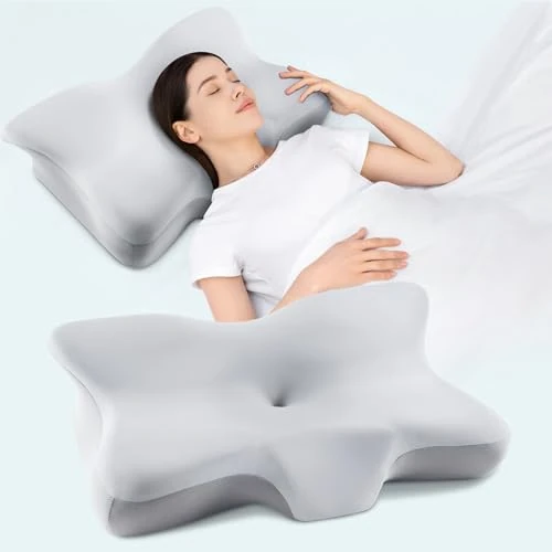 Ergonomic Cervical Pillow, Memory Foam Anti-Snoring Pillow, Suitable for Those Who Sleep on the Side, Back or Stomach (Light Grey, 64 cm x 41 cm x 10 cm)