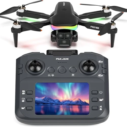 F417PRO Drone with Camera for Adults RGB LED Light,LCD Screen Drones for Beginners 90°Electric Adjustable Lens Brushless Motor Optical Flow Positioning RC Drones Quadcopter,Black