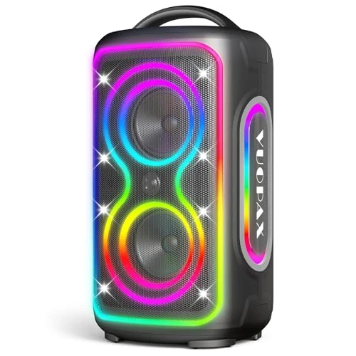 VUOPAX Bluetooth luidspreker groot party 200 watt, draagbare muziekbox, bluetooth subwoofer/led-lichtshow/IP65 waterdichte outdoor luidspreker, 12 uur accu, TWS/TF/USB/MIC/AUX, voor feestjes