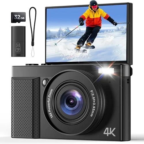 Offerta a tempo: Macchina Fotografica Digitale 4K 64MP Fotocamera: Zoom Digitale 16x Schermo da 3" Pieghevole a 180° Scheda Fotocamera Macchine - Adatta per le Riprese di Vlog Webcam Nera - Adatta a Bambini Adolescen - 50% da 99.99 € a 49.99 €