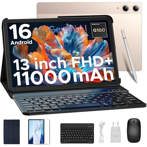 DOOGEE Tab E3 Pro Android 16 Tablet 13 Pulgadas con Teclado, 32GB+256GB/2TB Tableta con Lápiz 11000mAh, Helio G100 Gemini AI Octa Core, 4G LTE +5G WiFi, Widevine L1/13MP+8MP/GMS/Face ID Tablets Gaming
