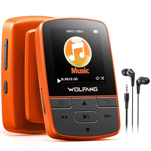 Offre limitée : WOLFANG Lecteurs MP3 avec Bluetooth 5.2, Clip Sport, Taille Mini, Poids 28,3 g, Radio FM HiF, enregistreur Vocal, écouteurs Inclus, Orange de 27.90 € à 24.99 € (10% de remise)