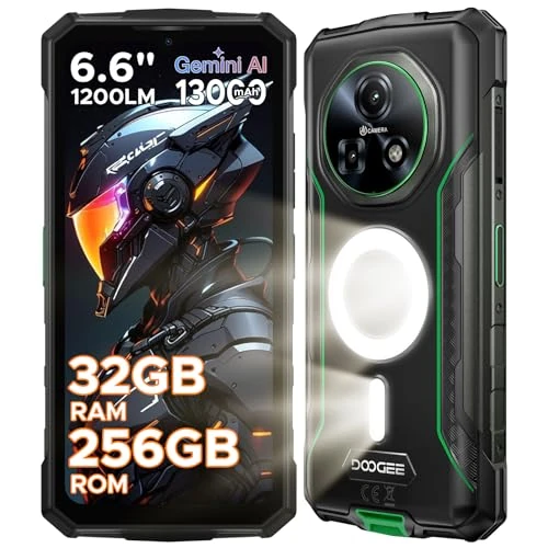DOOGEE Fire 5 Ultra Rugged Smartphone, 32 GB + 256 GB/2 TB unzerstörbares Telefon, 1200 lm Camping Lichter, 13000 mAh Akku, MTK G81, Android 15, 48 MP+8 MP/4G Dual SIM/Fingerprint/Face ID/NFC