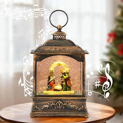 Limitiertes Angebot: Ubrvhrt Weihnachtliche Schneekugel Musikspieluhr mit Krippen-Szene | LED Wasserlauflicht Weihnachtsdekoration | 6-Stunden Timer | 21 cm | USB/Batteriebetrieb von 42.98 EUR auf 42.98 EUR (Spare 0%)