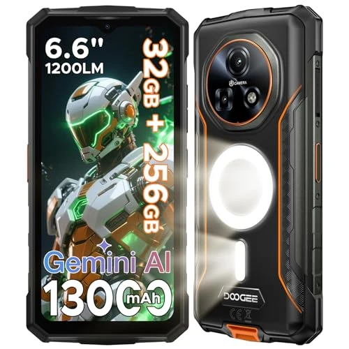 DOOGEE Fire 5 Ultra Rugged Smartphone, 32 GB + 256 GB/2 TB unzerstörbares Telefon, 1200 lm Camping Lichter, 13000 mAh Akku, MTK G81, Android 15, 48 MP+8 MP/4G Dual SIM/Fingerprint/Face ID/NFC