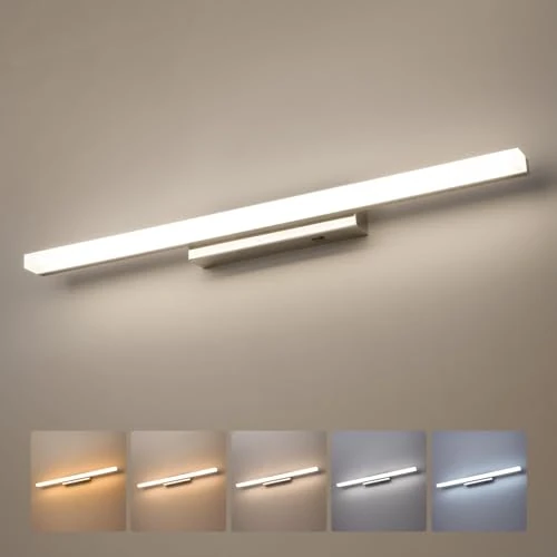 Offre limitée : Yafido 60CM LED Lampe Miroir Salle de Bain, 5 Températures de Couleur IP44 Applique Murale Salle de Bain, 14W 1230LM Chrome Luminaire Vasque 220V, Blanc Chaud-Naturel-Froid de 42.40 € à 40.28 € (5% de remise)