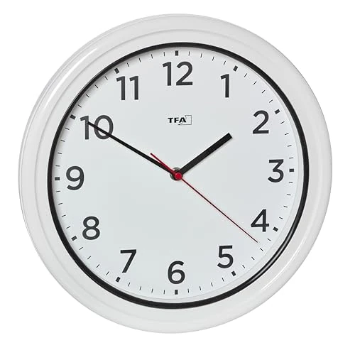 TFA Dostmann Horloge Murale d'extérieur étanche, 60.3078, Horloge d'extérieur, résistante aux UV, à Quartz pour Piscine, terrasse, Jardin, Balcon, diamètre 30,5 cm, Facile à Lire, Blanche