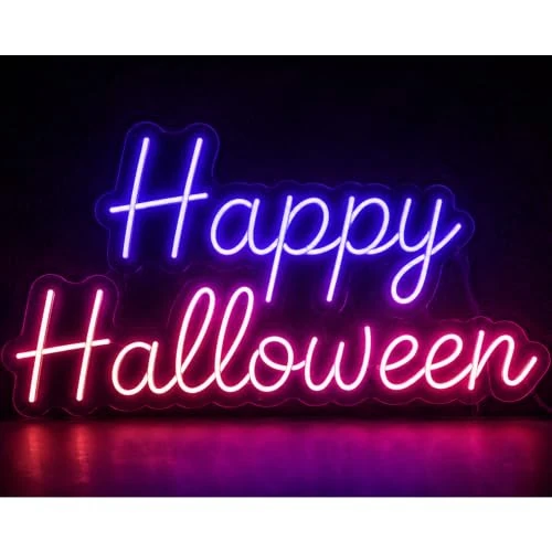 Offerta a tempo: Sweet Dream Code Happy Halloween - Luce al neon a LED, 50 x 25 cm, cartello luminoso per decorazione di Halloween, cartello al neon per parete, soggiorno, camera da letto, feste, eventi e casa - 50% da 19.99 € a 10.00 €