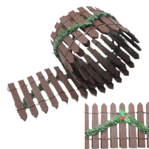 Miniatur Zaun Basteln, Mini Weihnachtsbaum Zaun Braun, 90 x 5 cm Weihnachtszaun Mini Holzzaun für Wichteltür Feengarten Puppenhaus Blumentopf, Weihnachten Miniatur Ornamente