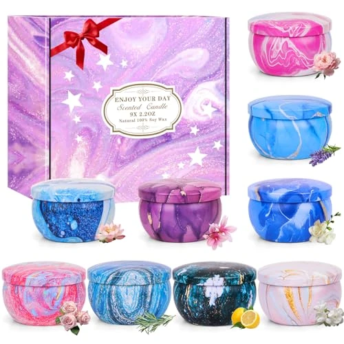 Offre limitee: Bougies parfumées, cadeaux pour femmes, 9 x 2,5 onces, petits cadeaux de Noël, durée de combustion de 180 heures - Cire de soja naturelle - Coffret cadeau pour la fête des mères, Noël, la de 17.99 EUR a 13.99 EUR (economie 22%)