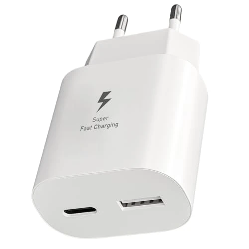 Offerta a tempo: Caricabatterie Sumsamg 25W,Doppia Porta Caricatore Rapido Alimentatore USB C & USB A per Sumsamg Galaxy S25 S24 S23 S22 S21 S20 Ultra FE 5G,A56 A55 A54 A36 A35 A15 A14 A13,Z Flip 7/6,Phone 17 16 15 - 53% da 21.00 € a 9.96 €