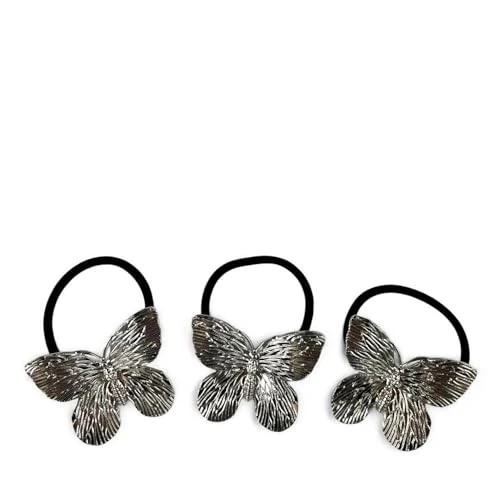 Oferta limitada: Juego de 3 gomas elásticas para el pelo de mujer con placa de metal plateado con forma de mariposa – Horquillas para el pelo elegantes de 12.00 € a 12.00 € (ahorro 0.00%)