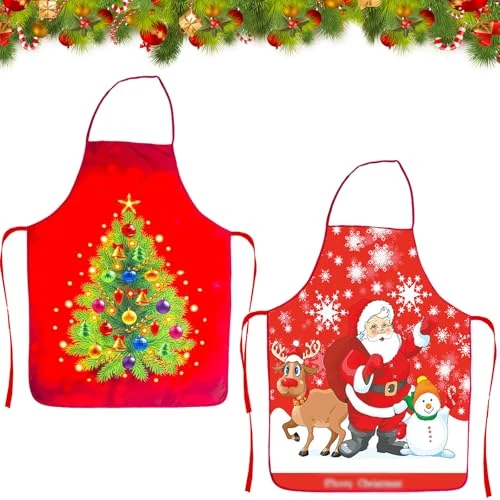 GOUYENG Christmas Cooking Apron, 2 Pieces Funny Christmas Apron, Christmas Kitchen Apron, Red Christmas Apron, for BBQ, Cooking, Cooking, Men and Women