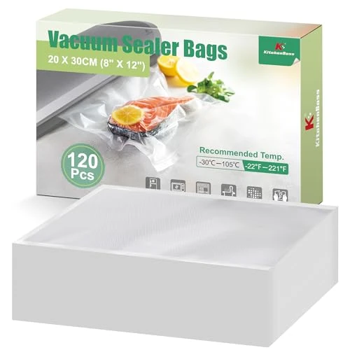 Limited-time offer: KitchenBoss Vacuum Sealer Bags 20 x 30 cm 120 Bags: Professional Foil Bags for All Vacuum Sealer and Sous Vide, Vacuum Bags Food 175µm, Strong and Tear-Resistant from $34.52 to $34.52 (save 0.00%)