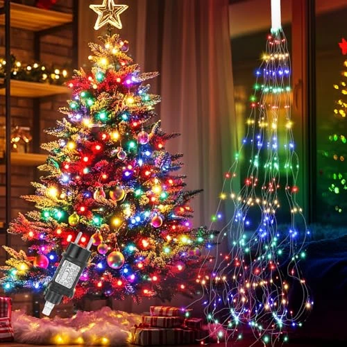 Diealles Shine Outdoor Light Chain 2m 200 LED Multi-Color Current Powered Light Chain with Memory Function and Timer Waterproof, 8 Light Modes, Christmas Lighting for