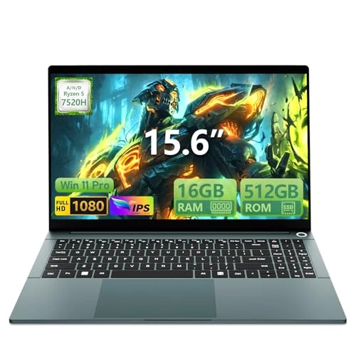 Xrenbuw 15,6 Zoll Laptop, Ryzen 5 7520H Prozessor, 16GB RAM 512GB SSD, Notebook mit FHD IPS Display, Typ-C, USB 3.0, HDMI, Digitale Tastatur mit Hintergrundbeleuchtung