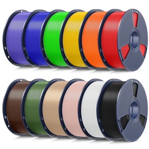 SUNLU 12KG PLA+ Filamento, PLA Plus Resistente, 1kg Carrete, 12 Rollos, Negro+Blanco+Rojo+Azul Klein+Verde+Amarillo Brillante+Sunny Orange+Morado Lavanda+Beige+Oak+Verde Oliva+Marrón Café
