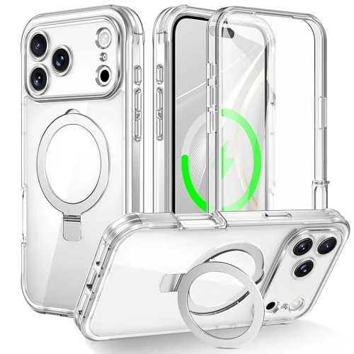 Custodia per iPhone 17 Pro Max Cover Magnetica con Protezione dello Schermo Integrata e Supporto, Compatibile con MagSafe, Custodia protettiva a 360 gradi Anti Urto- Trasparente