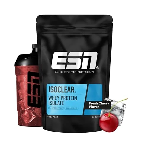 Limited offer: ESN ISOCLEAR Whey Isolate Protein Powder, Fresh Cherry, 1000 g, 33 Servings, Protein Drink with a Delicious Fruity Taste, Clear whey – Lactose Free and Made in Germany from 36.99 EUR to 36.99 EUR (save 0%)